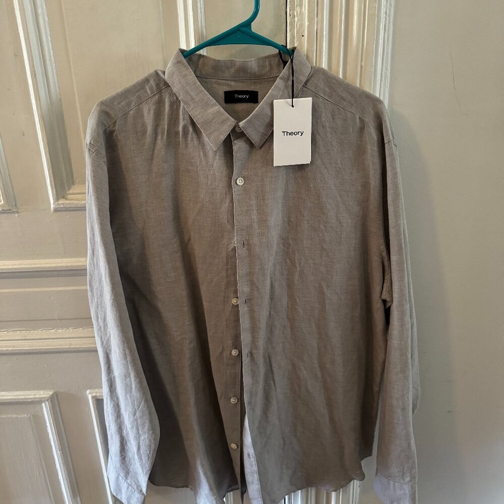 Theory light gray linen dress shirt